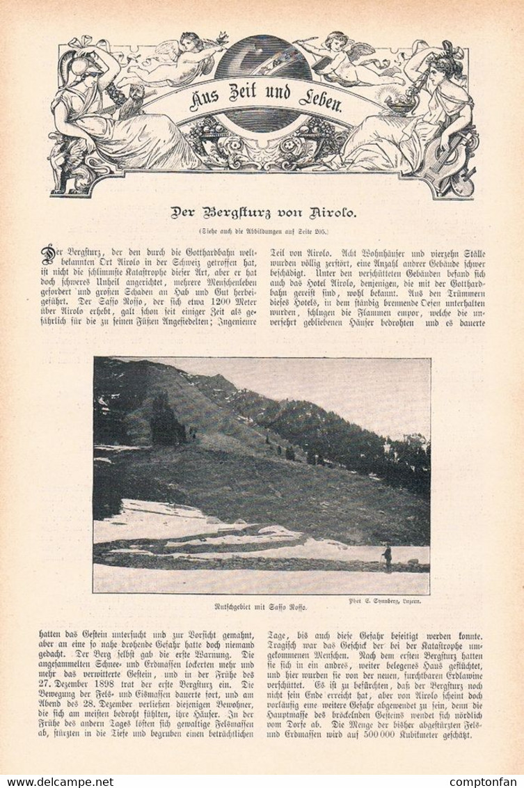 1220 Airolo Bergsturz Eriels Leventina Tessin Artikel / Bilder 1898 !! - Andere & Zonder Classificatie