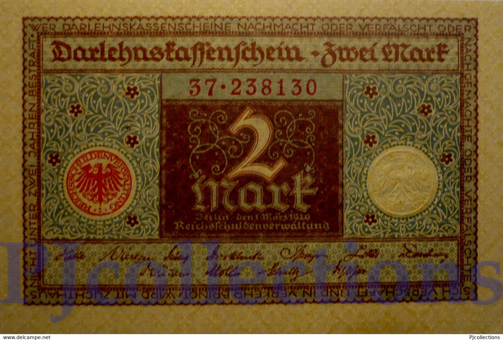 GERMANY 2 MARK 1920 PICK 60 AU/UNC - Imperial Debt Administration