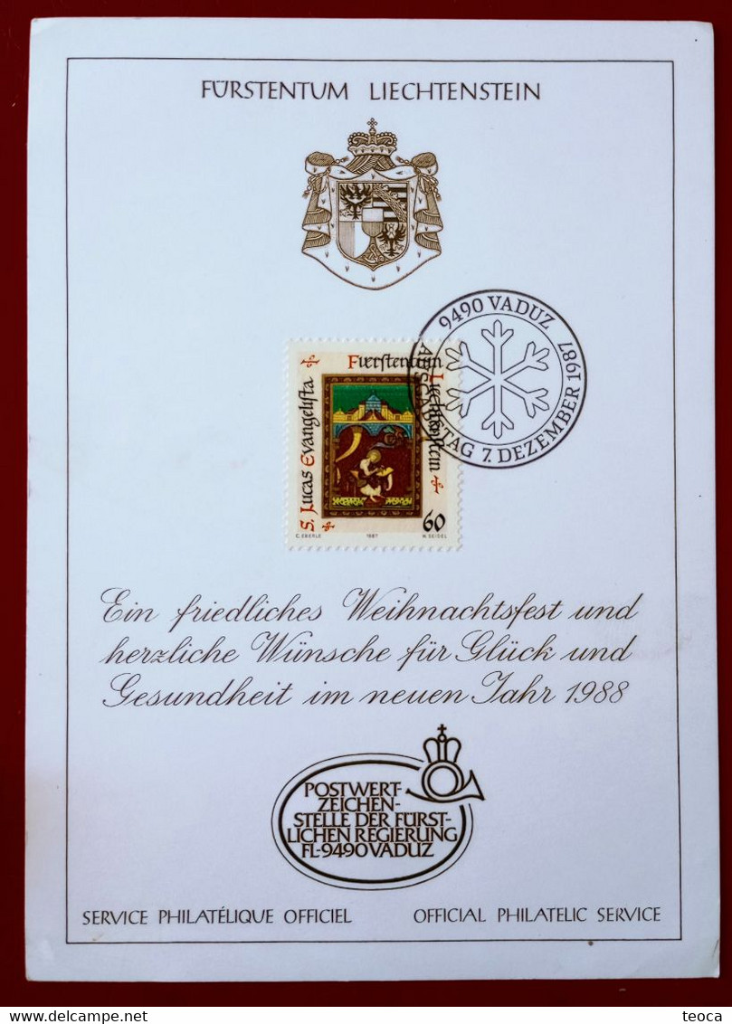 Liechtenstein 1988 Christmas,  Coat Of Arms, Emblems,special Postmark Vaduz , Sevice Philatelic Officiel, Art Religion L - Storia Postale