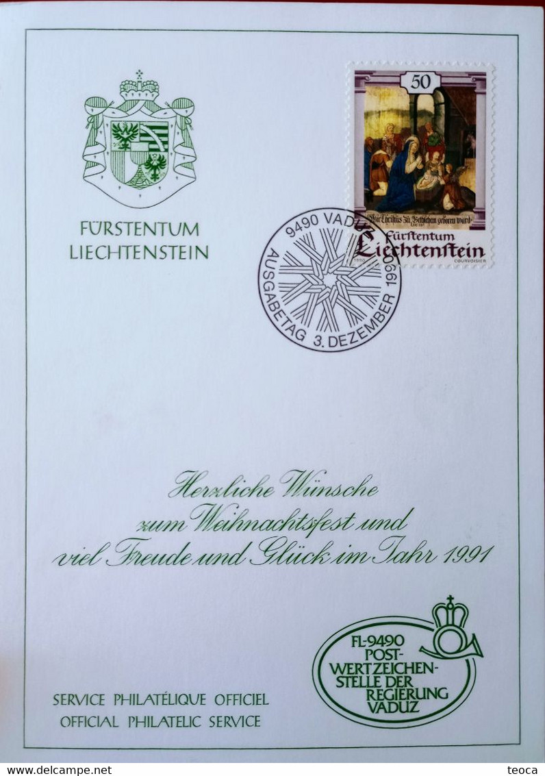 Liechtenstein 1991 Christmas,  Coat Of Arms, Emblems,special Postmark Vaduz , Sevice Philatelic Officiel, Art Religion - Covers & Documents