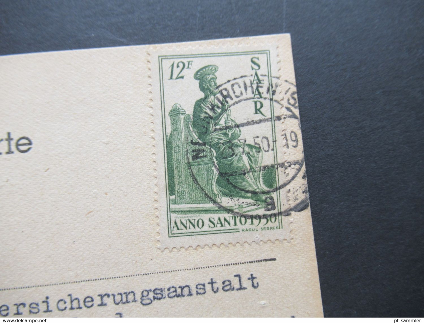 Saar / Saarland 1950 Nr.293 EF Heiliges Jahr Auf PK Hüttenkrankenhaus Betreff Arbeitsunfallversicherung KW 40€ - Storia Postale