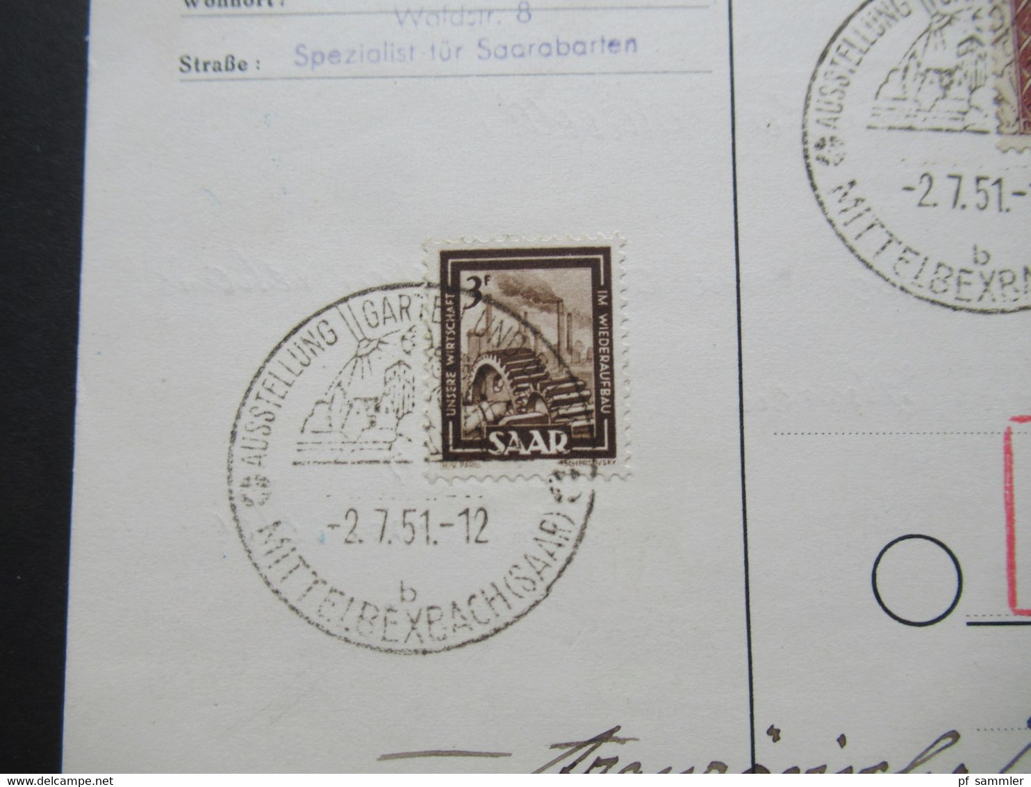 Saar / Saarland 1950 Nr.301 Volkshilfe MiF Auf PK Mit SSt Ausstellung Garten Mittelbexbach (Saar) 160€ - Covers & Documents