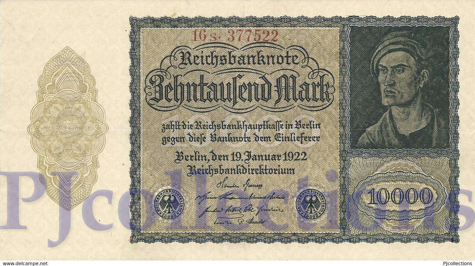 GERMANY 10.000 MARK 1922 PICK 72 AU+ - Bestuur Voor Schulden