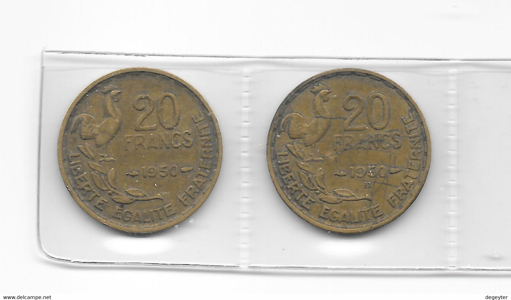 2 PIECES DE 20 Francs GUIRAUD 3 PLUMES 1950 Et 1950B - Other - Europe