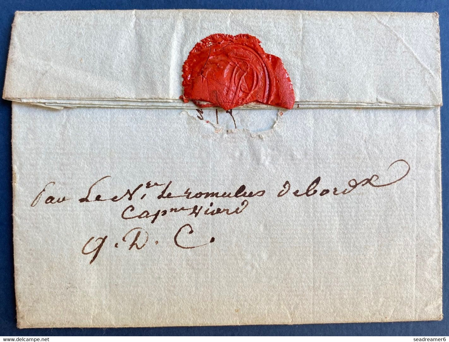 Guadeloupe Lettre 24 Sept 1790 Pour Bourg (Gironde) Au Chevalier De COSSON Grand Cachet (COLONIES PAR BORDEAUX) RR - Storia Postale