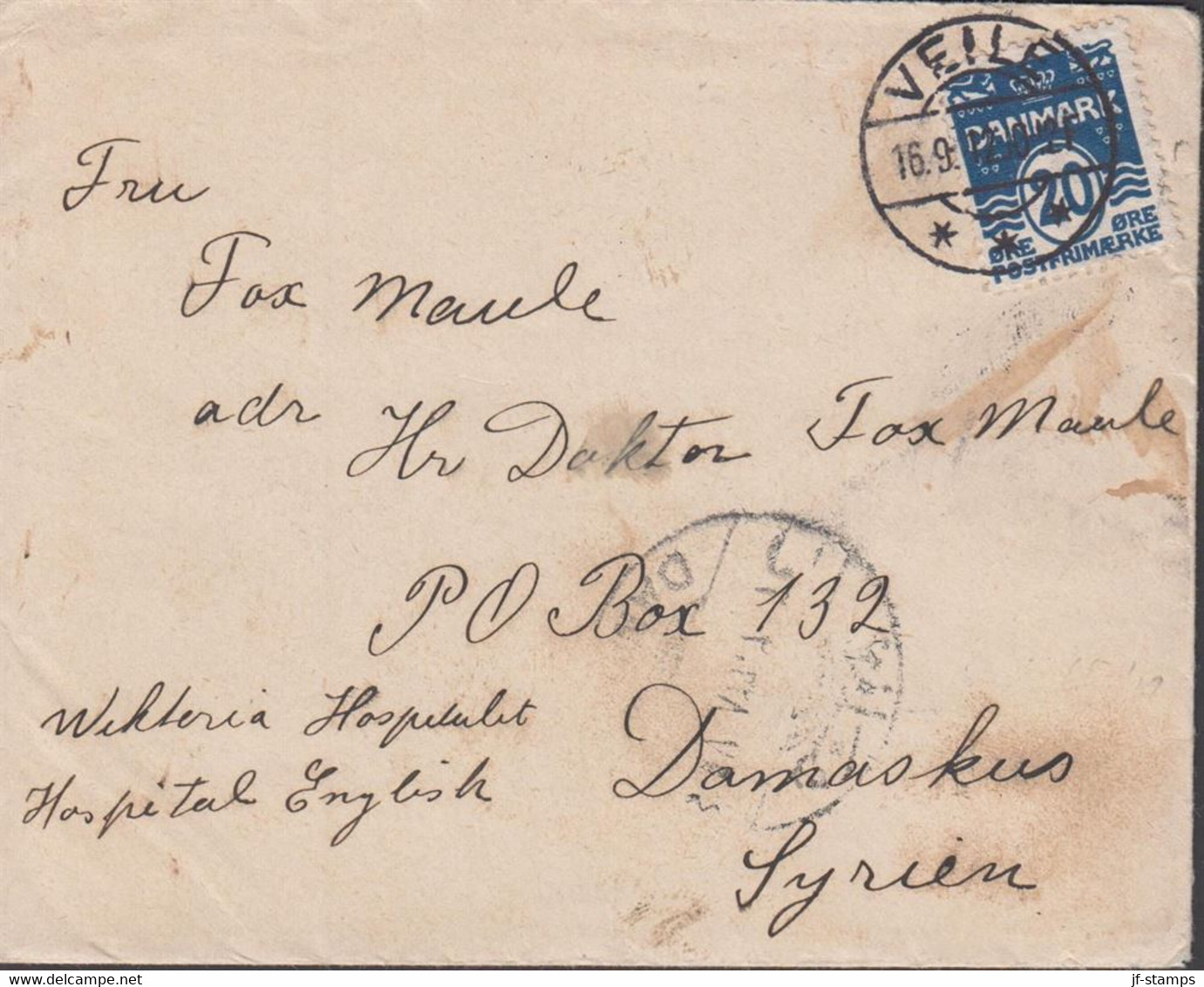 1912. Danmark. Wavy-line 20 Øre Dark Blue On Small Cover From VEILE 16.9.12 (the Stamp Was Iss... (Michel 65) - JF431803 - Storia Postale