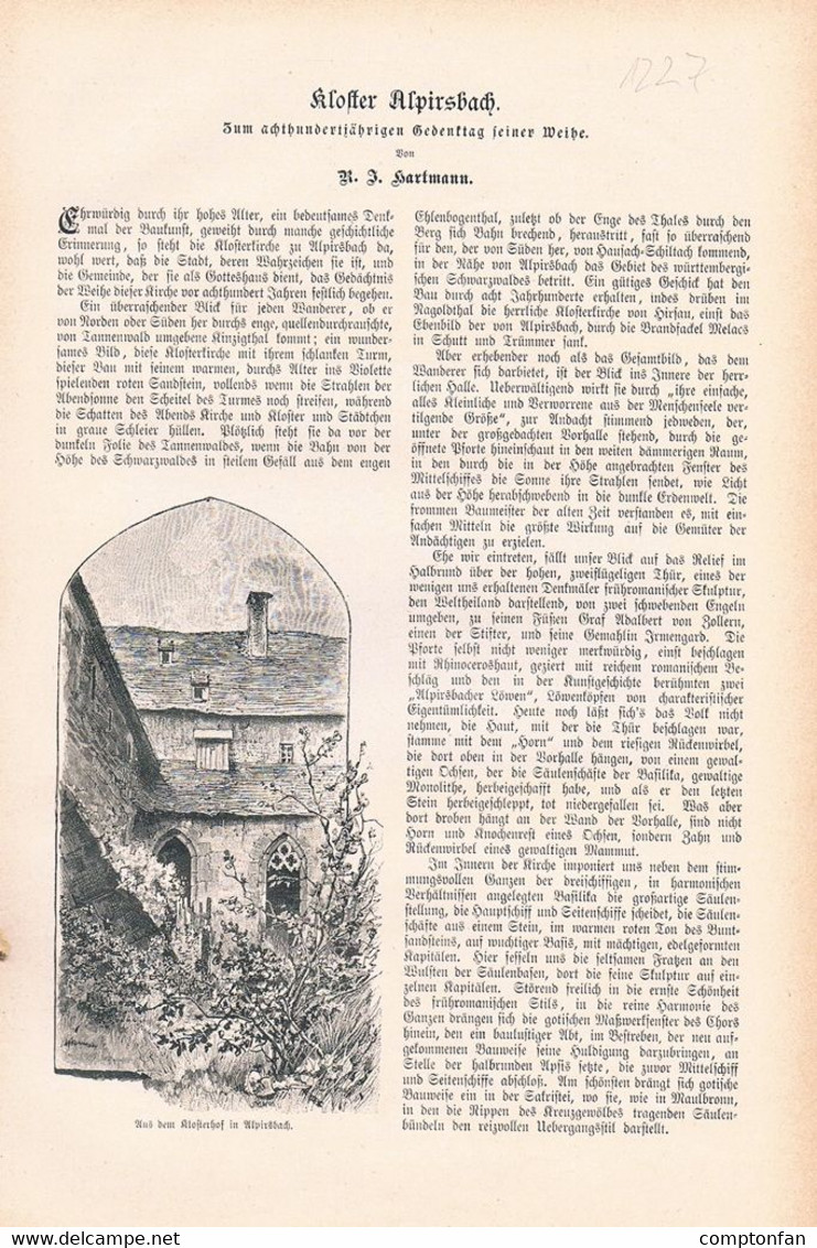 A102 1227 Kloster Alpirsbach 800 Jahr Gedenktag Artikel / Bilder 1898 !! - Autres & Non Classés