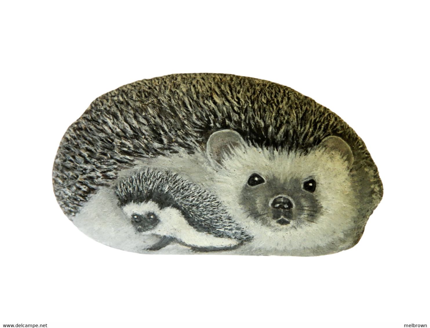 HEDGEHOG And BABY Hand Painted On A Beach Stone Paperweight - Paper-weights