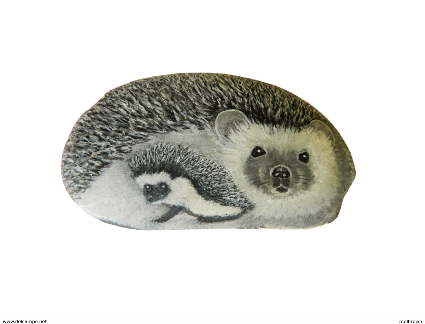 HEDGEHOG And BABY Hand Painted On A Beach Stone Paperweight - Briefbeschwerer