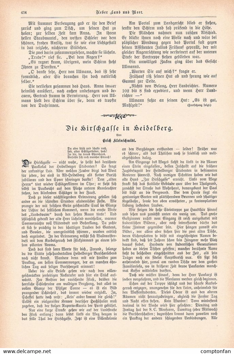 1234 Kleinschmidt Heidelberg Hirschgasse Mensur Artikel / Bilder 1898 !! - Autres & Non Classés