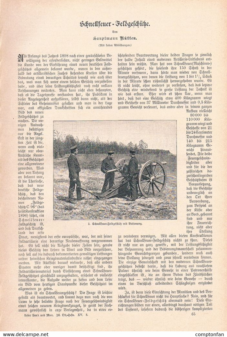 A102 1235 Militär Schnellfeuer Feldgeschütz Artikel / Bilder 1898 !! - Militär & Polizei