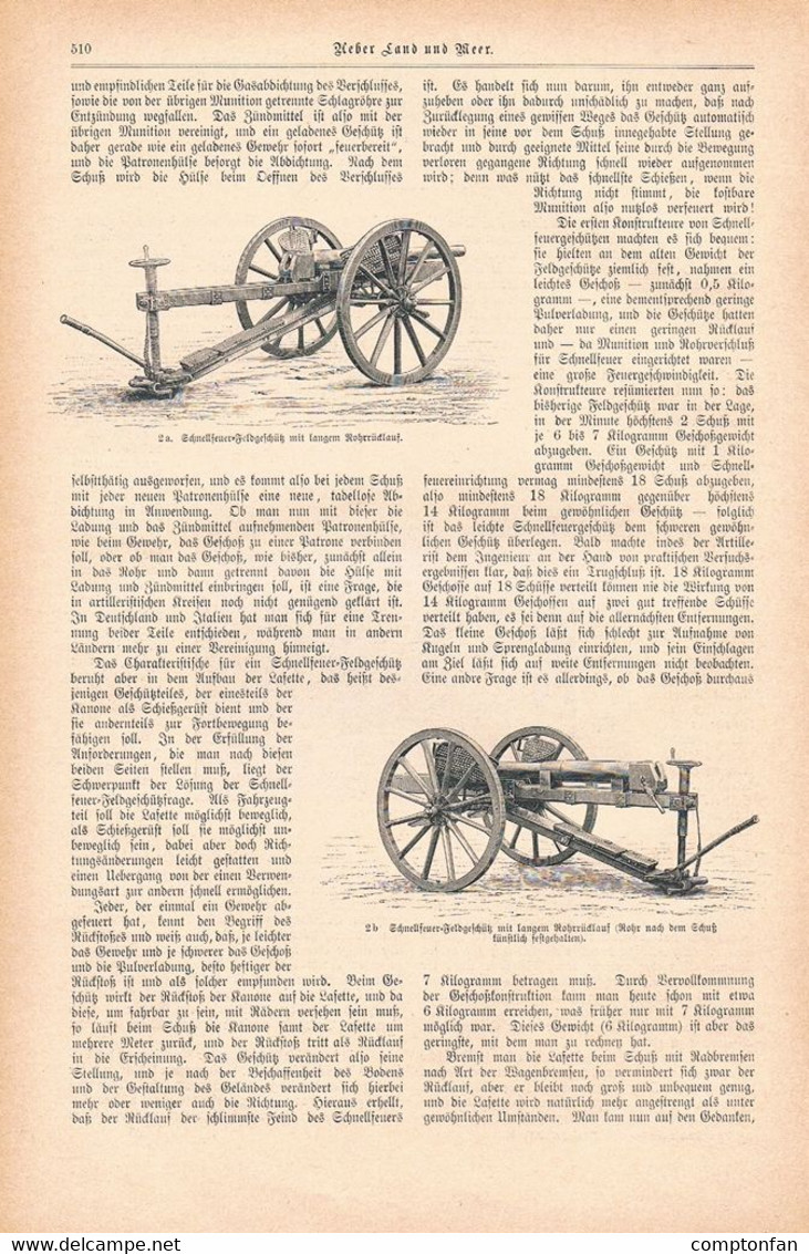 A102 1235 Militär Schnellfeuer Feldgeschütz Artikel / Bilder 1898 !! - Militär & Polizei