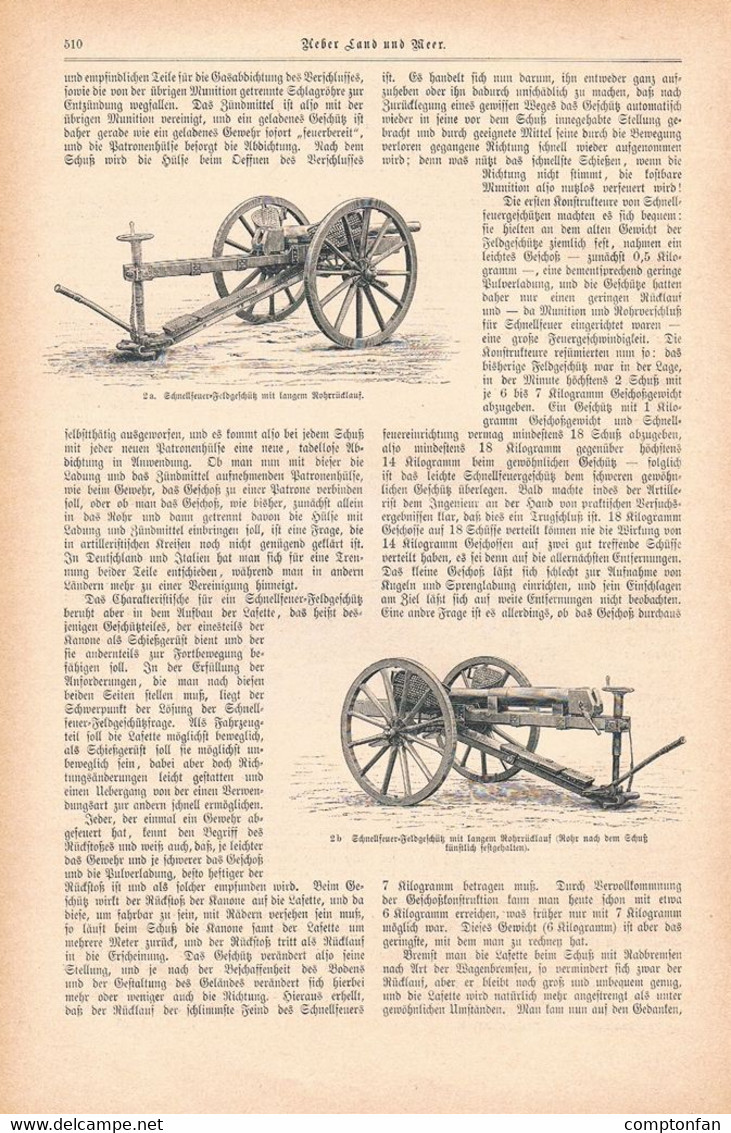 A102 1235 Militär Schnellfeuer Feldgeschütz Artikel / Bilder 1898 !! - Politie En Leger