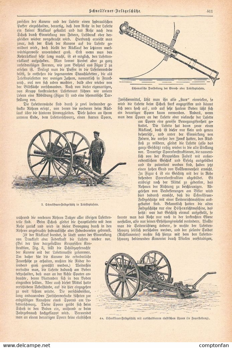 A102 1235 Militär Schnellfeuer Feldgeschütz Artikel / Bilder 1898 !! - Polizie & Militari