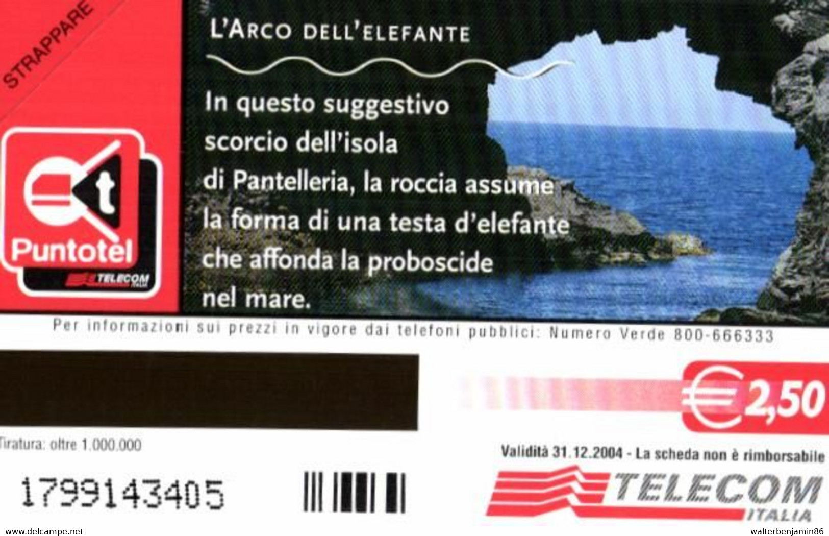 G 1632 134 C&C 3684 SCHEDA TELEFONICA NUOVA MAGNETIZZATA ARCO DELL' ELEFANTE 2004 - Errori & Varietà