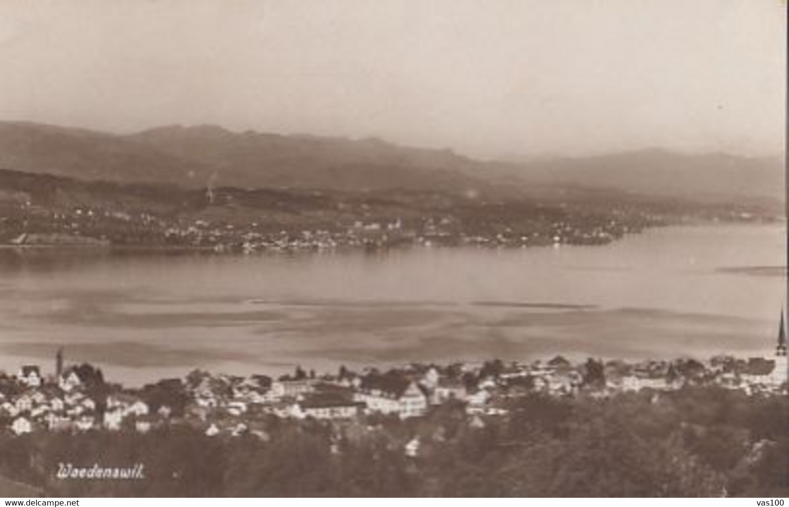CPA WADENSWIL- TOWN PANORAMA, LAKE, MILITARY SCHOOL ROUND STAMP - Wädenswil