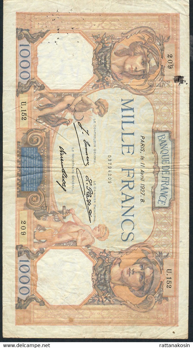 FRANCE P79a =FAY.37.1 1000 FRANCS 11.4.1927 #U.152      FINE - 1 000 F 1927-1940 ''Cérès Et Mercure''