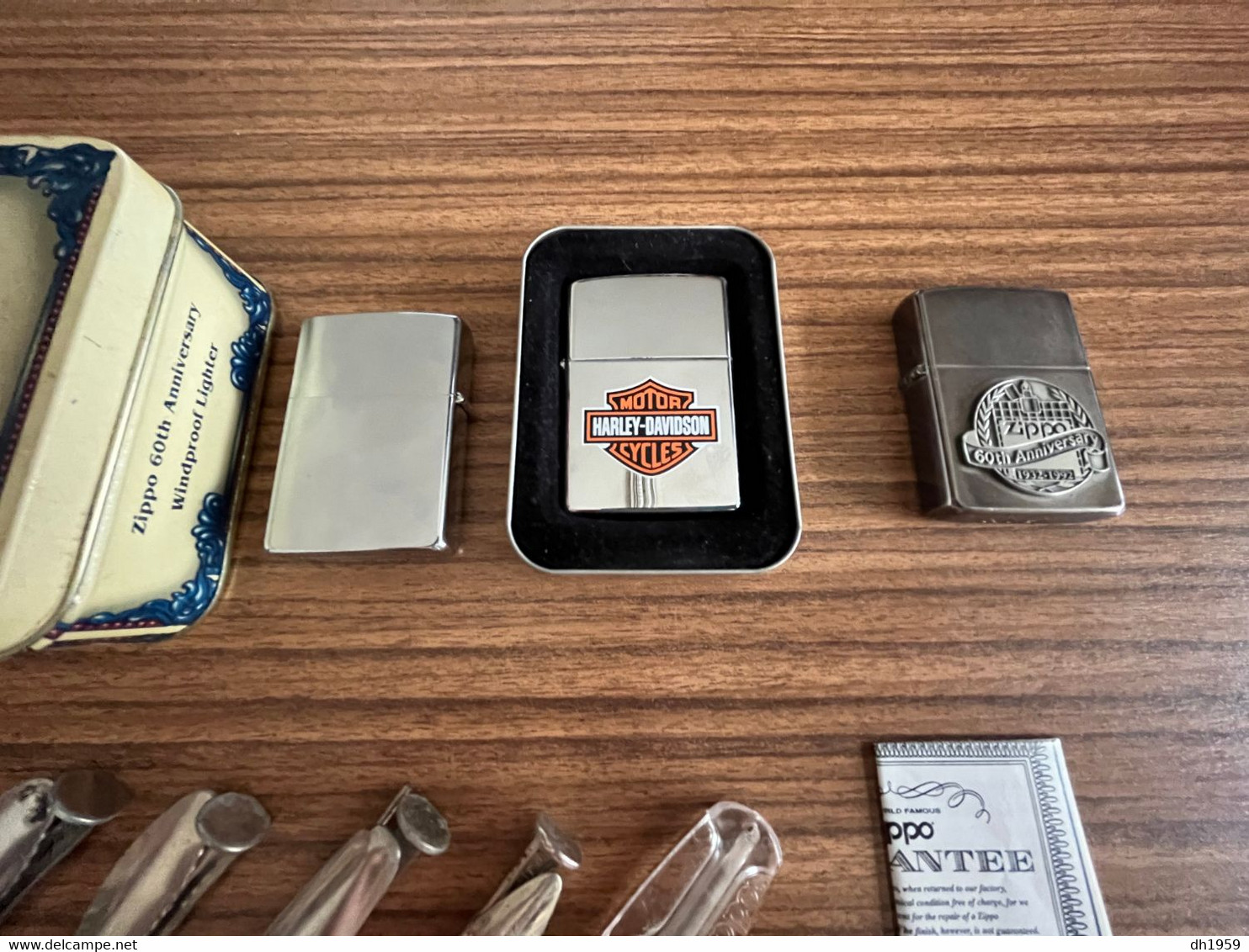 BOITE 60TH ANNIVERSARY LOT DE 3 ZIPPO BRIQUET LIGHTER FEUERZEUG HARLEY DAVIDSON GARANTIE GUARANTEE + ACCESSORIES