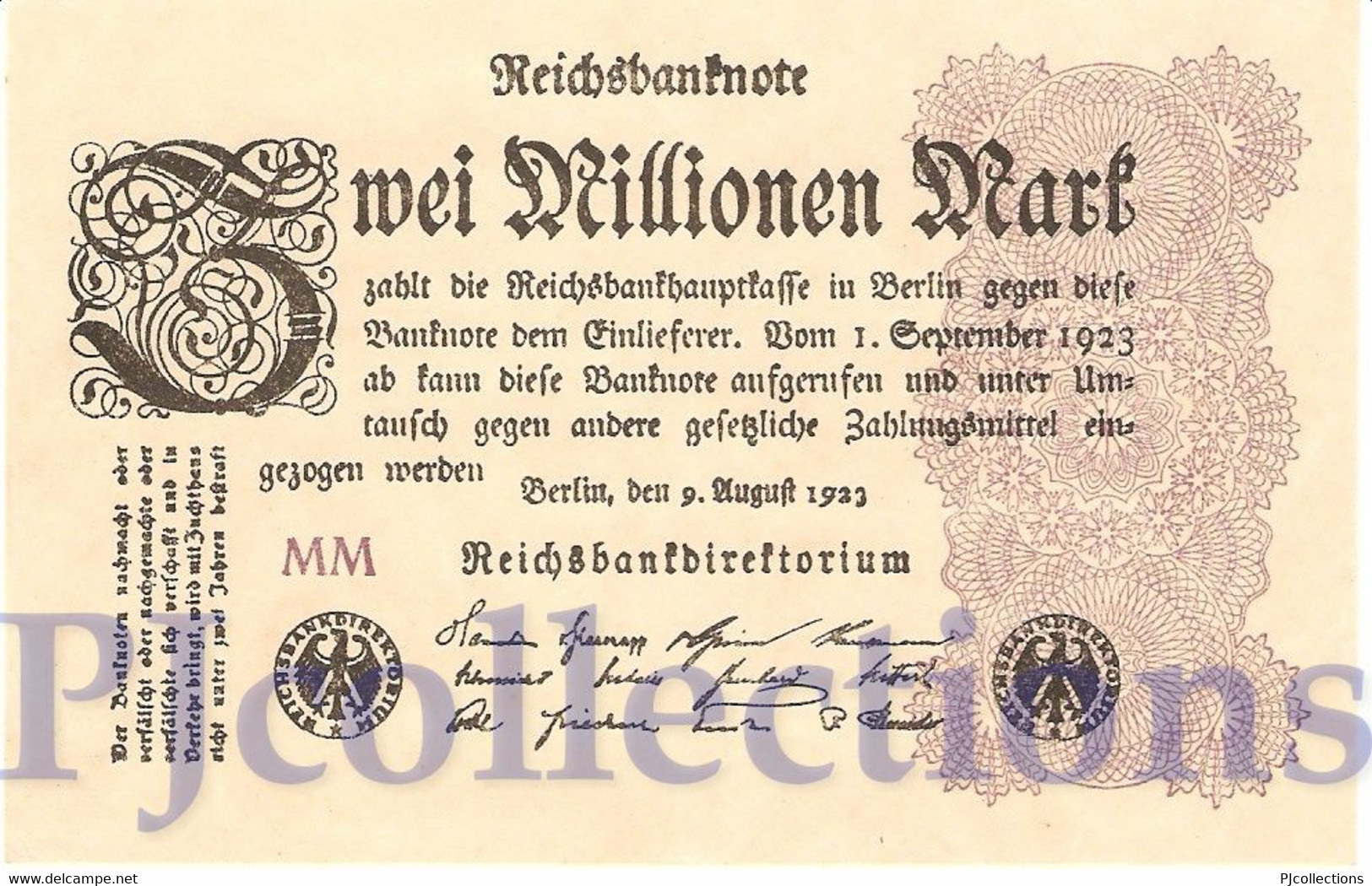 GERMANY 2 MILION MARK 1923 PICK 104a AU/UNC - Imperial Debt Administration