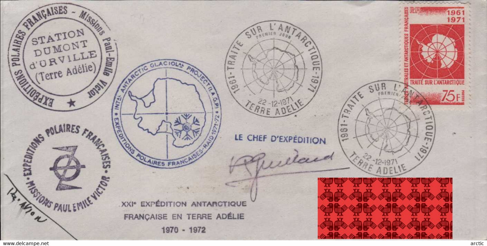 Terre Adélie TA 21 Oblitération 22 - 12 - 1971 Traité Sur L'antarctique I.A.G.P  Dédicace R. Guillard   Photo - Covers & Documents