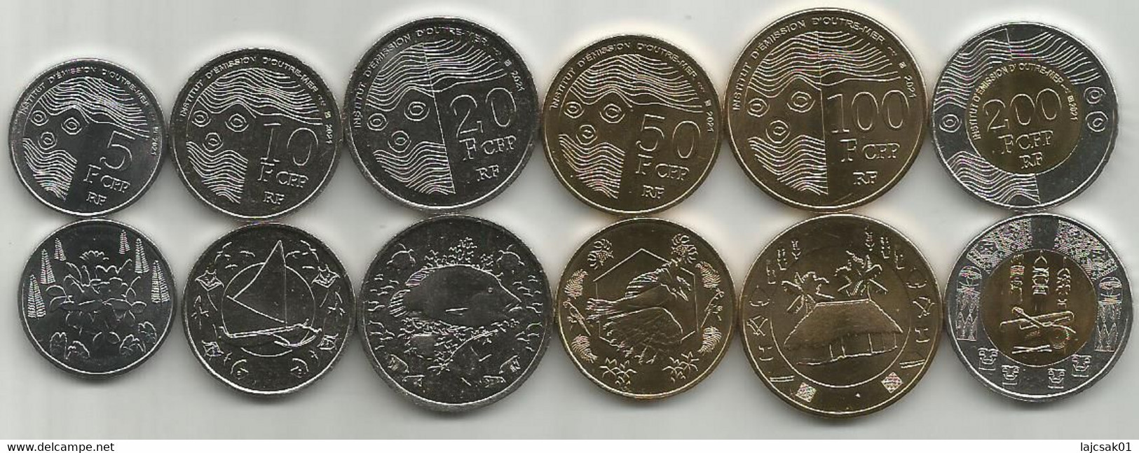 French Polynesia 2021. UNC Coins Set ,5,10,20,50,100 And 200 Francs - Frans-Polynesië