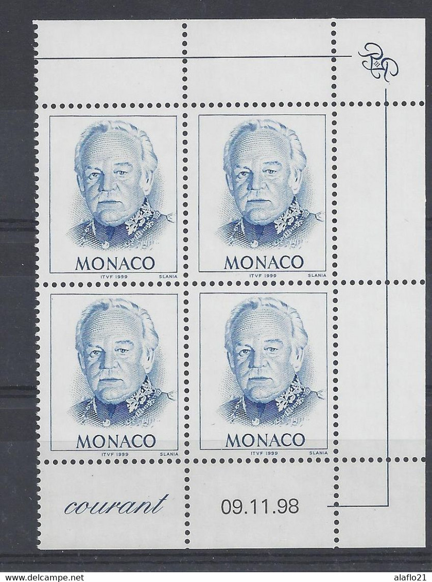 MONACO N° 2184 - PRINCE RAINIER - Bloc De 4 COIN DATE - NEUF SANS CHARNIERE - 9/11/98 - Neufs