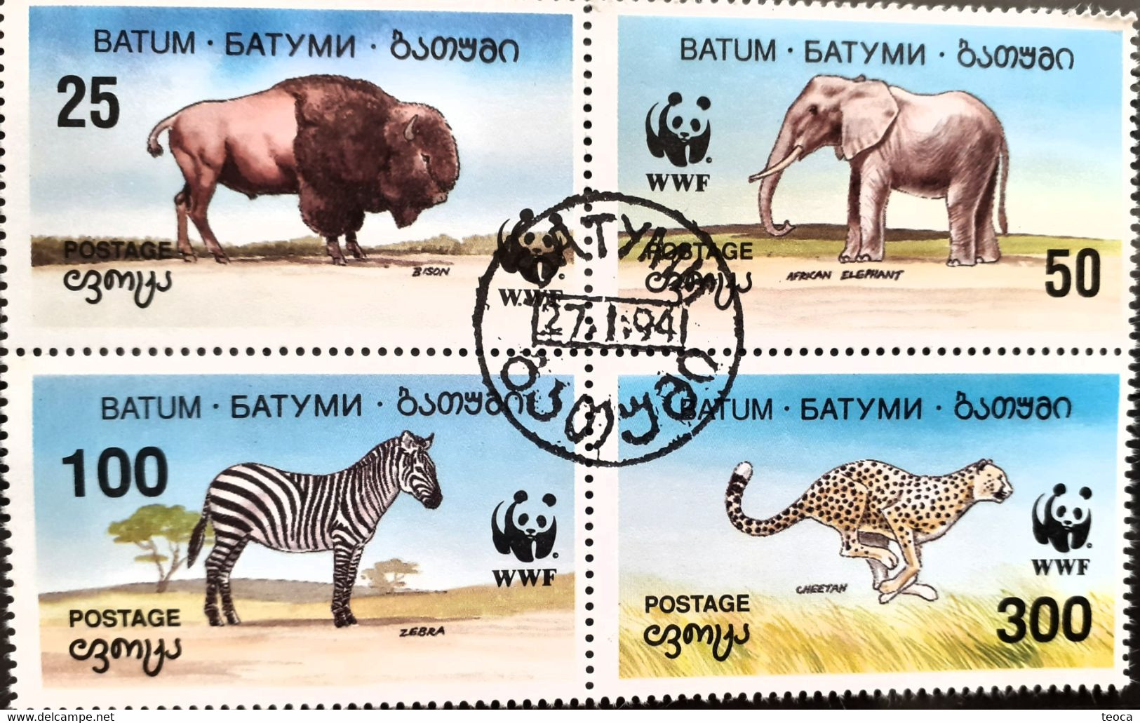 ANIMALS Fauna WWF ZEBRA, ELEPHANT, Bison, Cheetah USED Batumi - Gebruikt