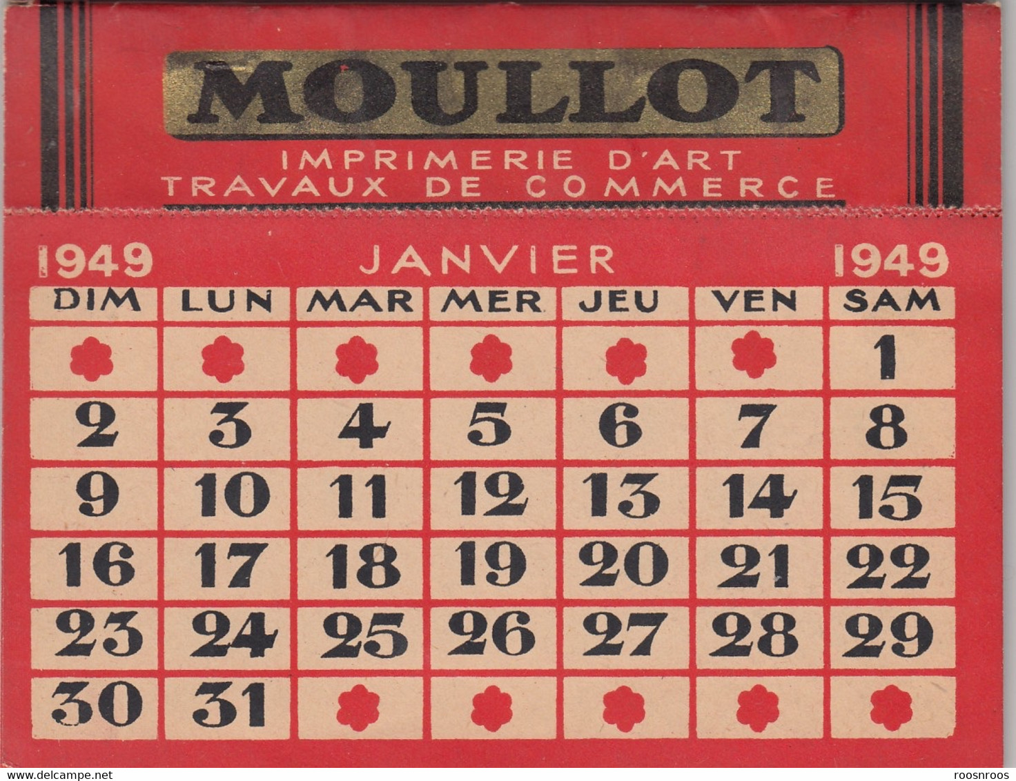 PETIT CALENDRIER  PUBLICITAIRE - IMPRIMERIE D'ART MOULLOT A MARSEILLE BOUCHES DU RHONE  - 1949 - Labels