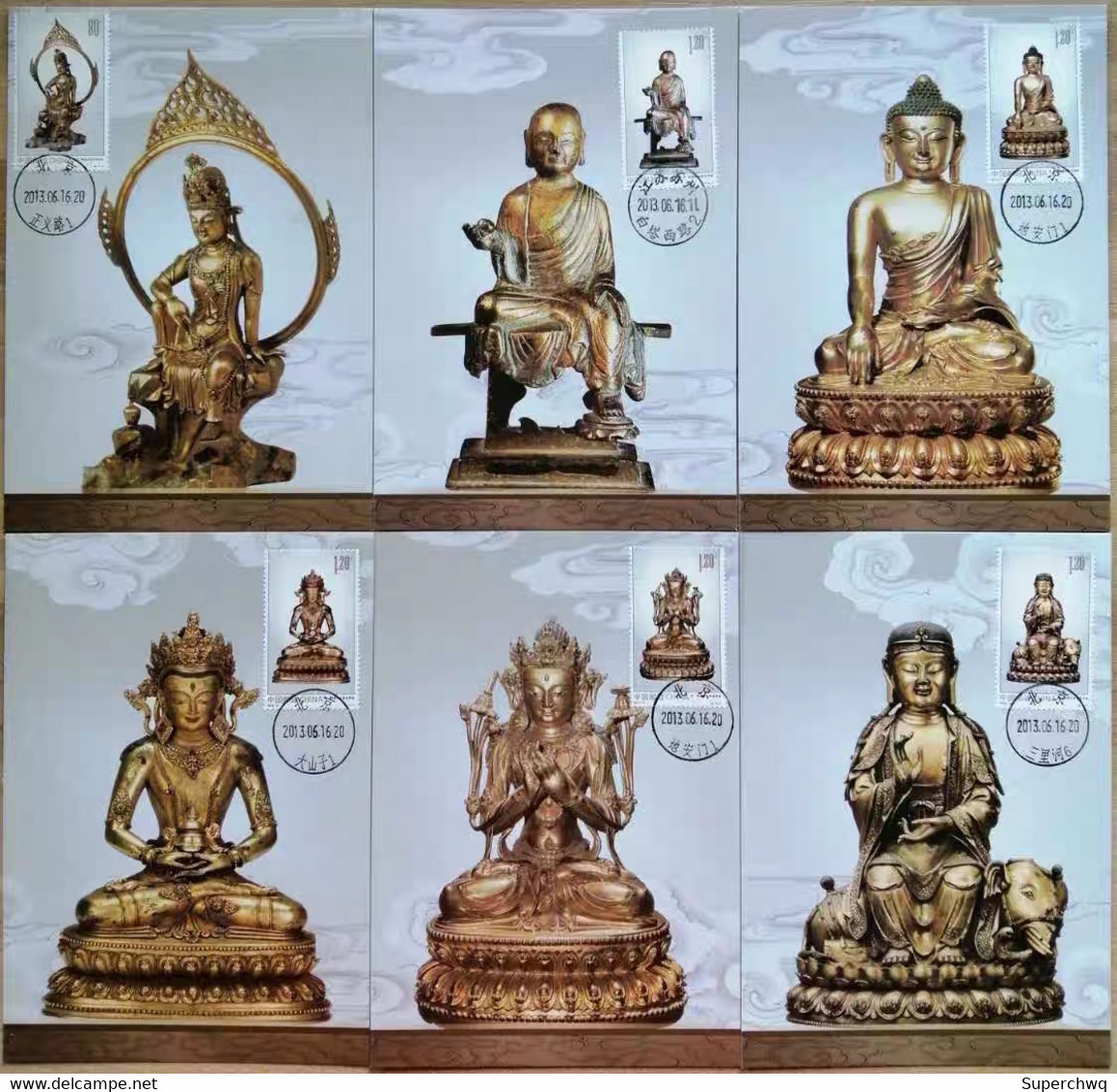 China Maximum Card,2013 Gold And Bronze Buddha Statues，6 Pcs - Cartes-maximum