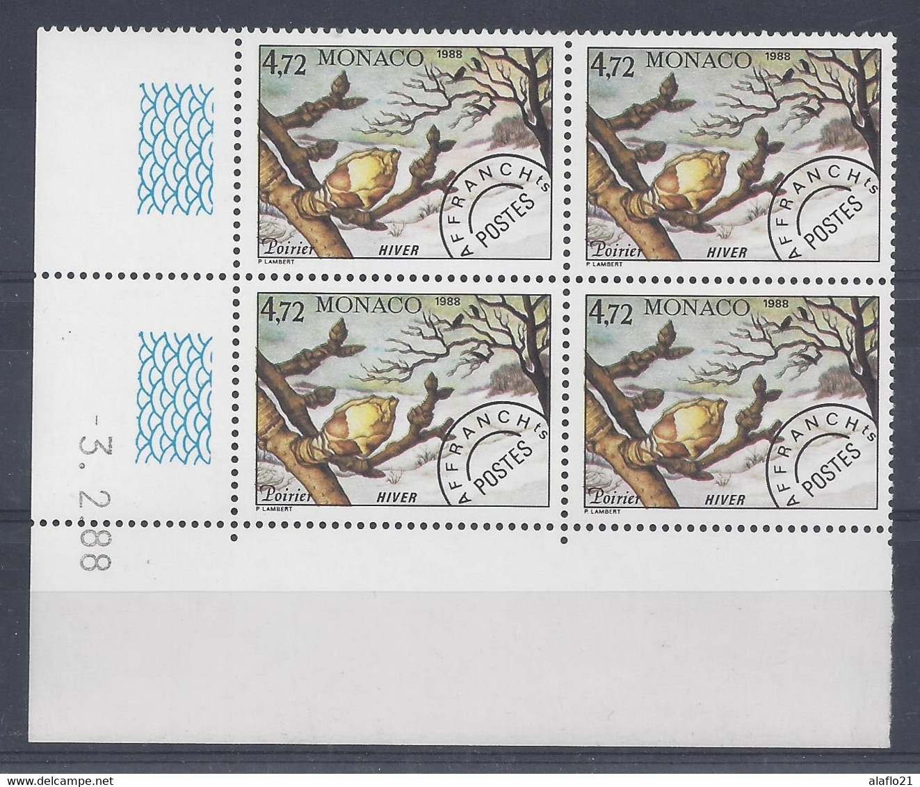 MONACO PREO N° 101 - POIRIER - Bloc De 4 COIN DATE - NEUF SANS CHARNIERE - 3/2/88 - Prematasellado