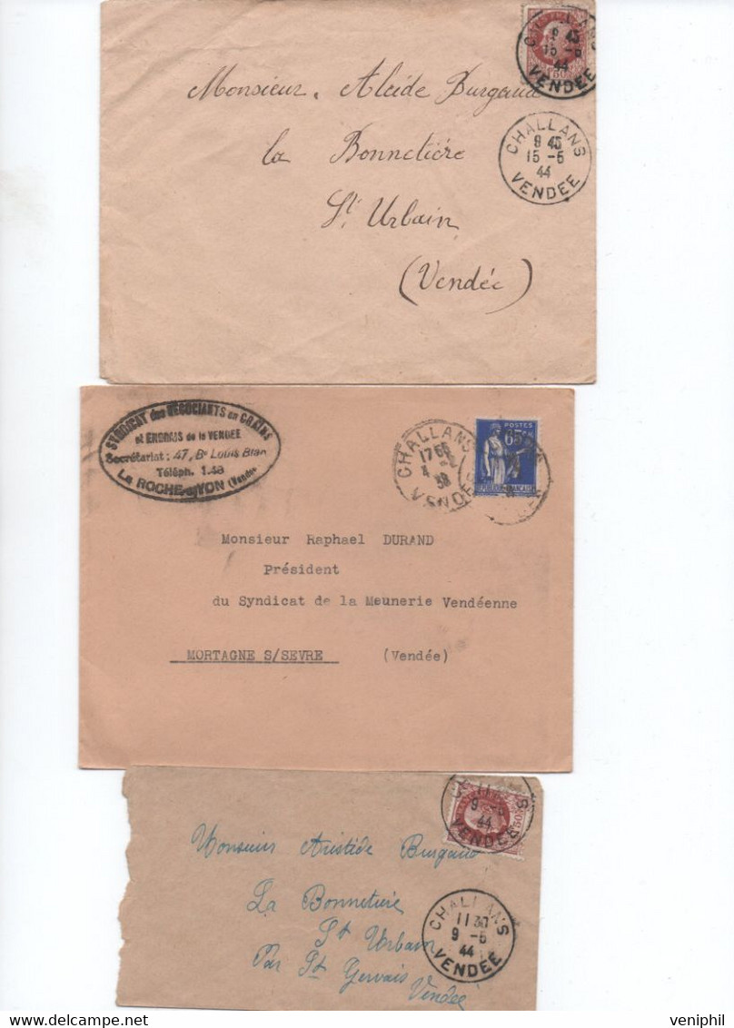 LOT DE 8 LETTRES - AFFRANCHISSEMENT DIVERS - TOUTES OBLITEREES CHALLANS VENDEE -ANNEES 1909 A  1994 - Cachets Manuels