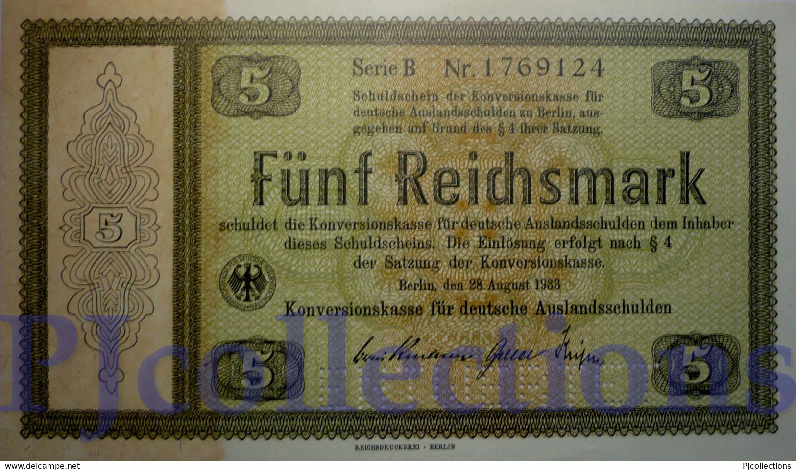 GERMANY 5 REICHSMARK 1933 PICK 1999 UNC PERFORATED "ENTWERTET" - 5 Reichsmark