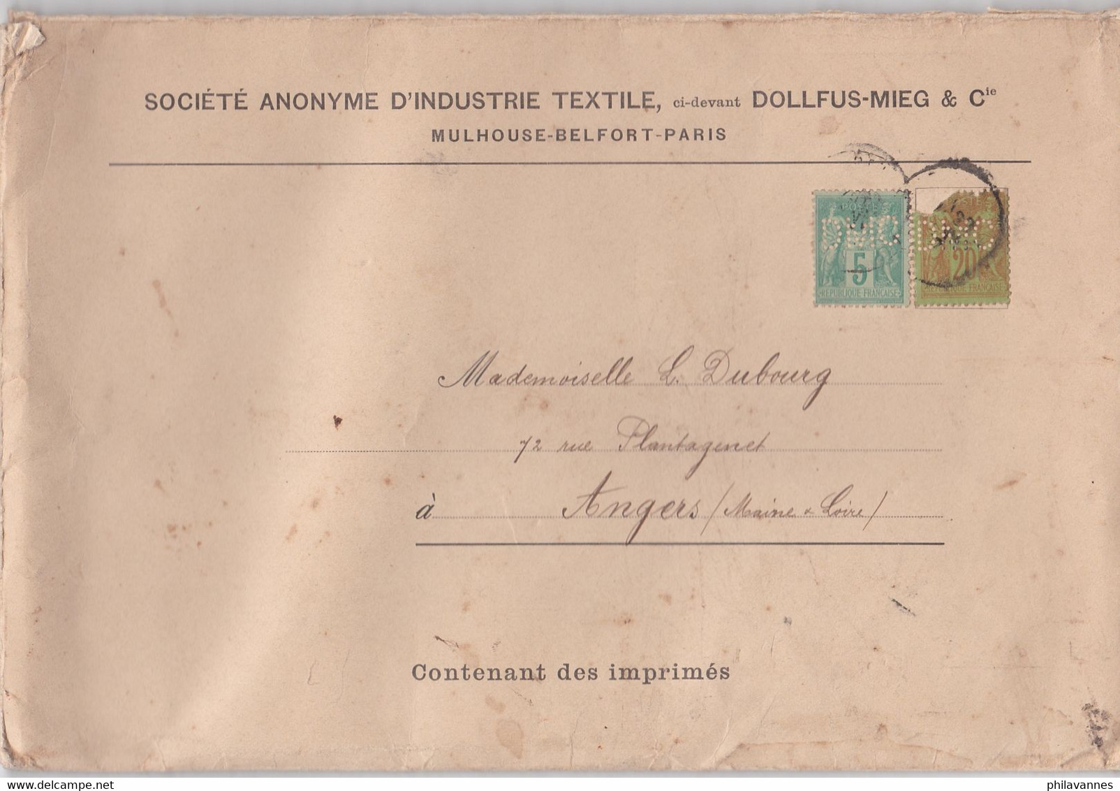 DMC, Dollfus-Mieg & Cie, Avec Sage N°75 Et 96 Abimé ( SN 220001) - Storia Postale