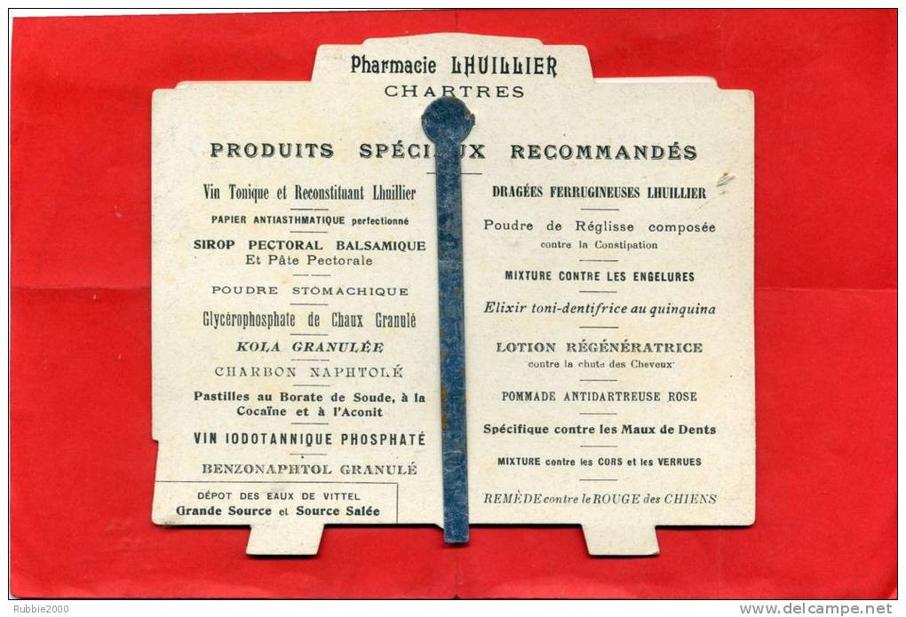 CALENDRIER PUBLICITAIRE 1903 EAUX DE VITTEL VOSGES OFFERT PAR PHARMACIE LHUILLIER RUE DELACROIX A CHARTRES - Formato Piccolo : 1901-20