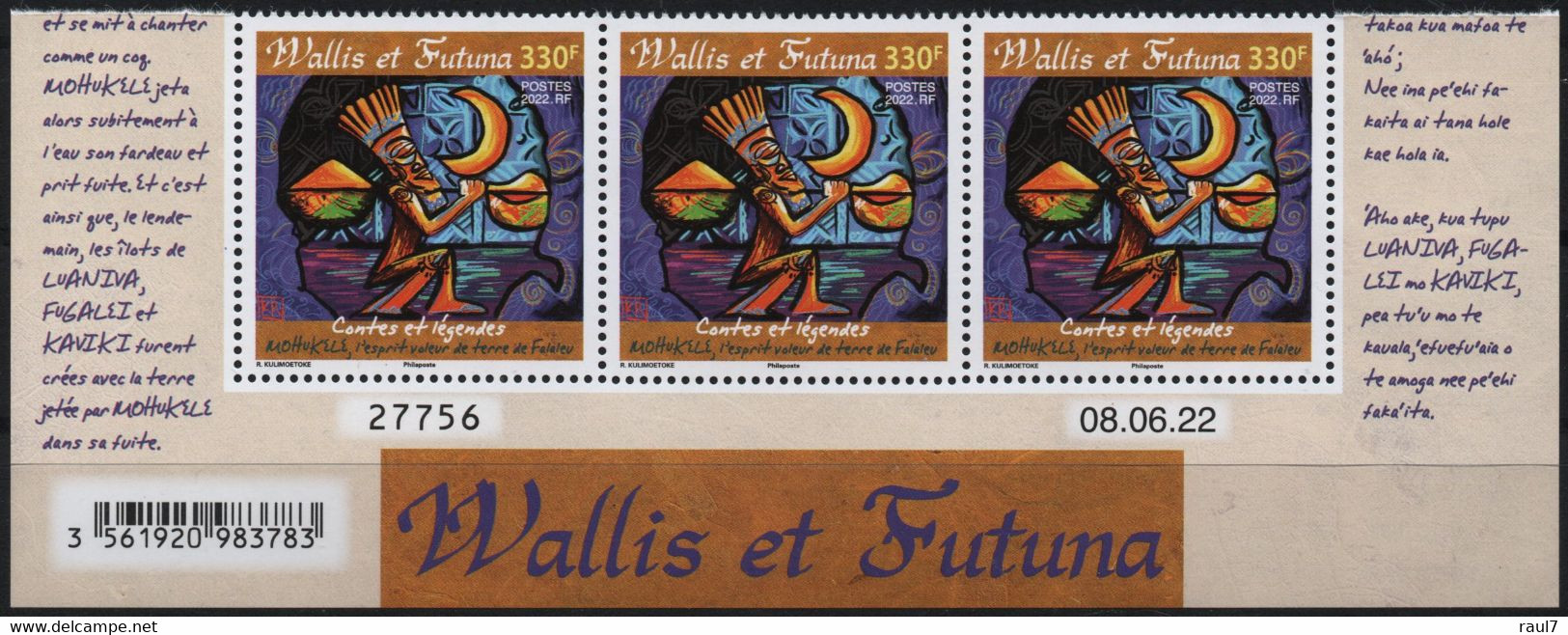 Wallis Et Futuna 2022 - Contes Et Légendes, Mohukele L'esprit Voleur De Terre Faleleu - Bande De 3 Coin Daté Neuf // Mnh - Ungebraucht