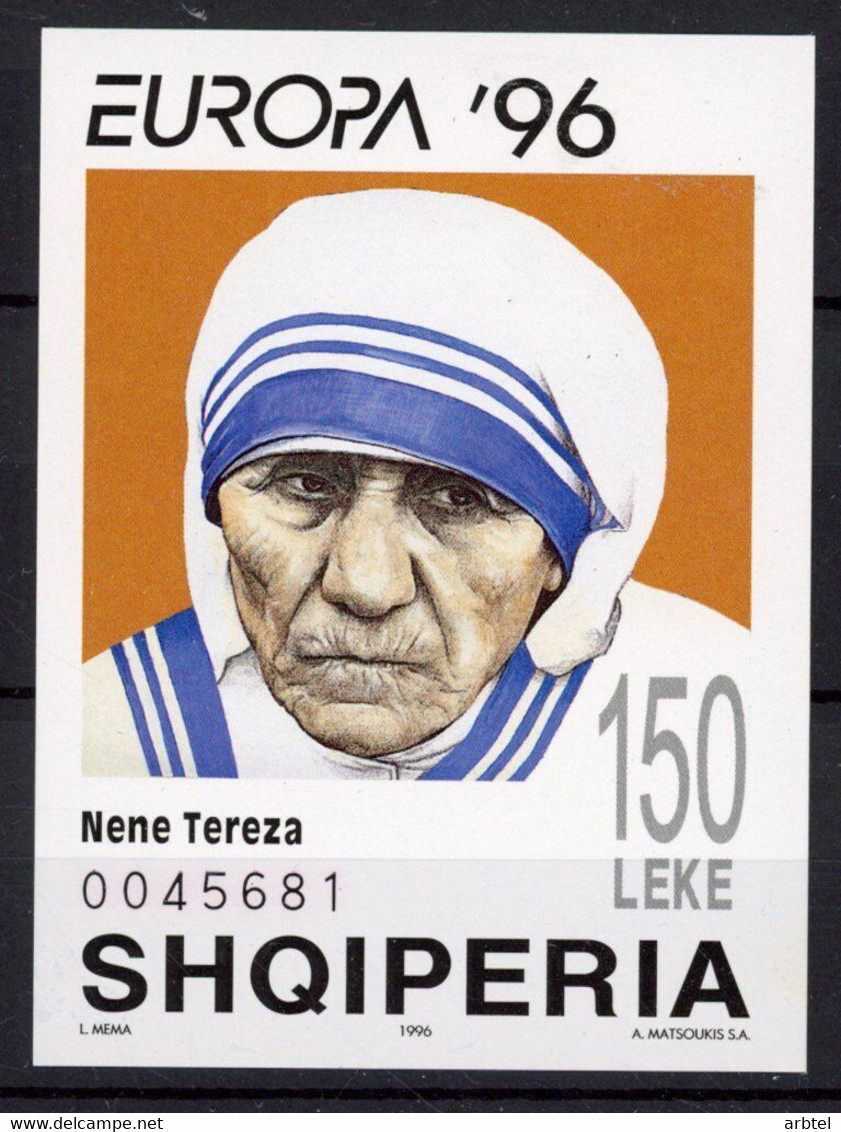 ALBANIA SIN DENTAR IMPERFORATE MOTHER TERESA NOBEL PAZ PEACE - Madre Teresa