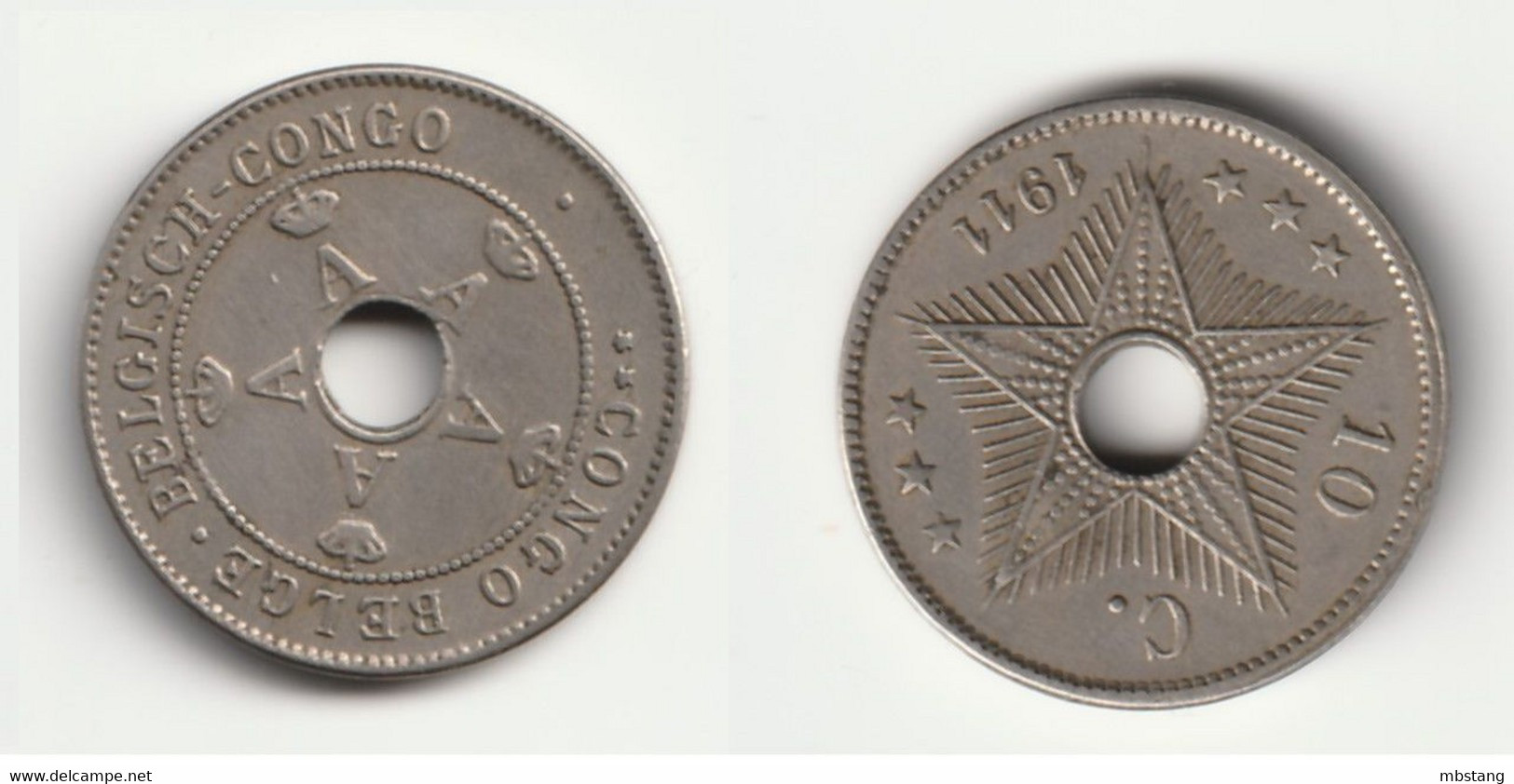 CONGO BELGA  1911 10 CENTIMES   Copper-nickel • 4.0 G • ⌀ 22 Mm KM# 18 - 1910-1934: Albert I.