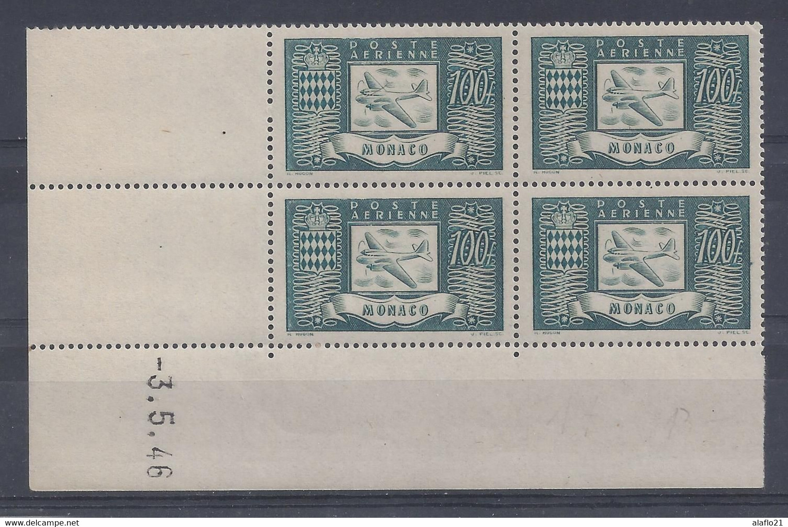 MONACO - POSTE AERIENNE N° 17 - Bloc De 4 COIN DATE - NEUF SANS CHARNIERE - 3/5/46 - Poste Aérienne