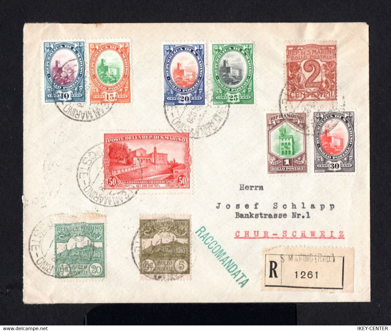 17388-SAN MARINO-REGISTERED COVER SAINT MARIN To CHUR (switzerland) 1938.WWII.Brief.ENVELOPPE RECOMMANDEE SUISSE - Lettres & Documents