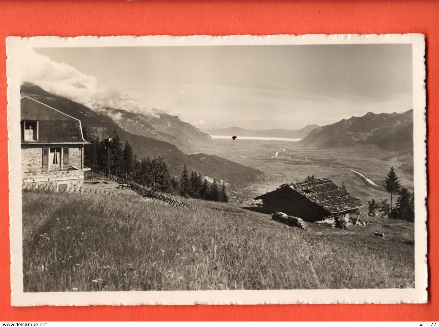 ZRH-08 La Plaine Du Rhône Vue Des Giettes Sur Monthey.  Cachet Les Giettes 1950. Pot, Sans Numéro - Monthey