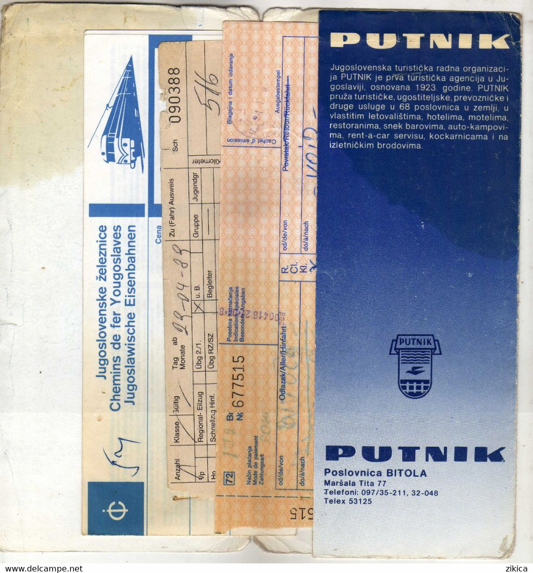 Transportation Ticket - Railway - Buchs, St. Gallen Switzerland / Belgrade,Zagreb,Jesenice.Putnik Company Yugoslavia - Europe