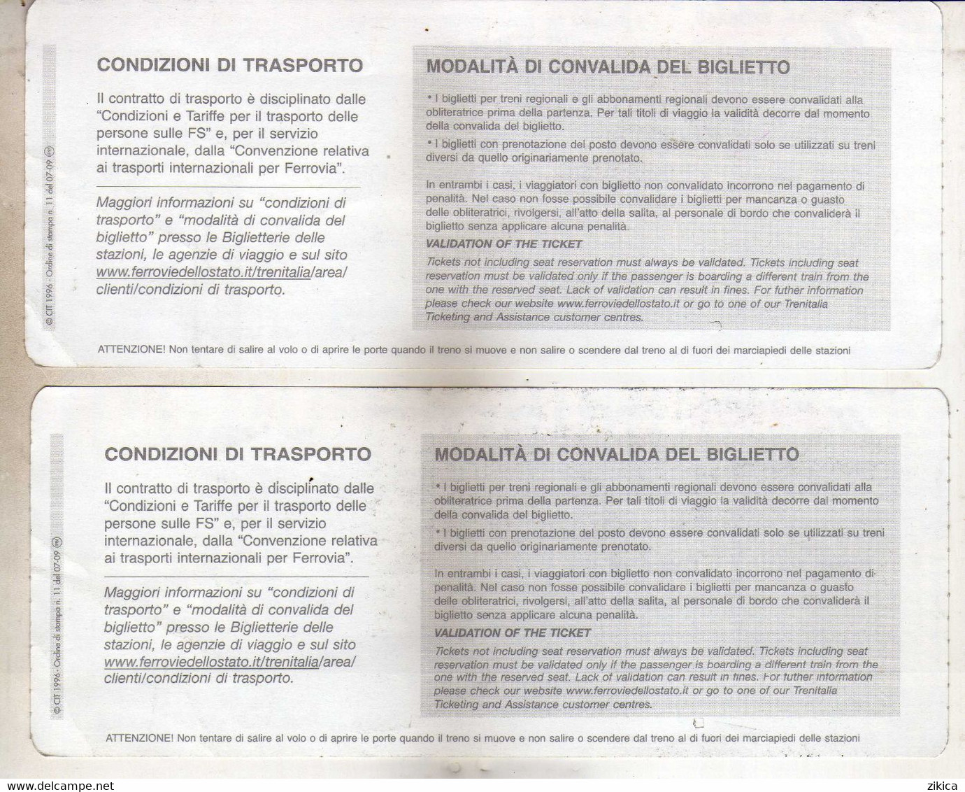 Transportation Ticket - Railway - Italy - Europa