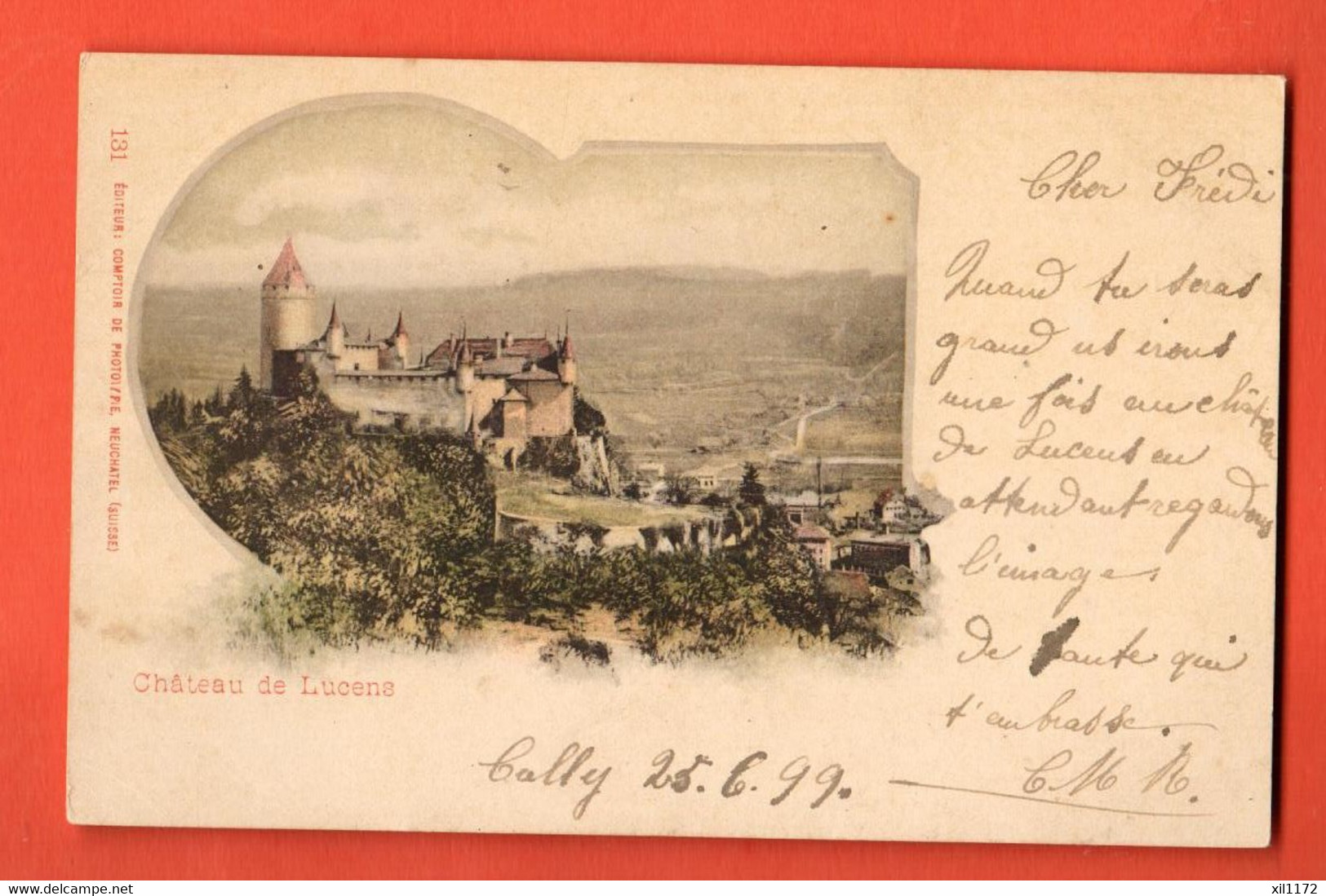 ZRH-27 RARE Litho Château De Lucens  Circ. Sous Enveloppe En 1899 Dos Simple. - Lucens