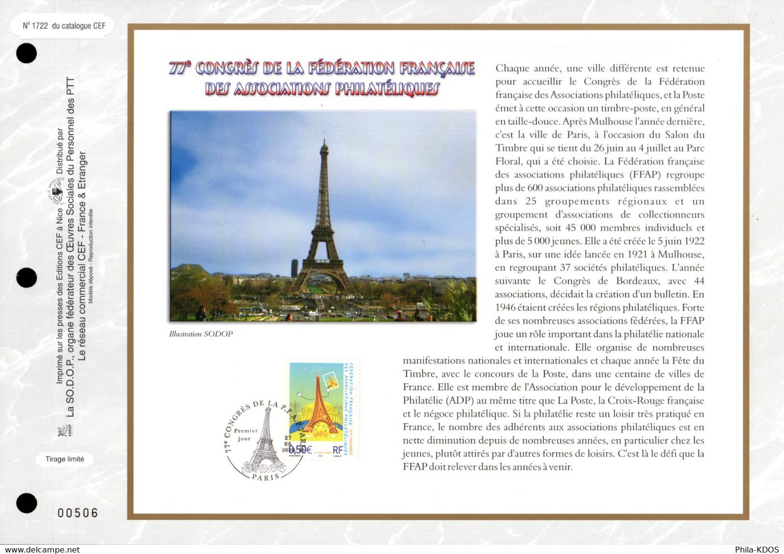 &#128509; " TOUR EIFFEL " Sur Feuillet CEF 1er Jour N°té De 2004 ". N° YT 3685. Parfait état. FDC - Monumenti