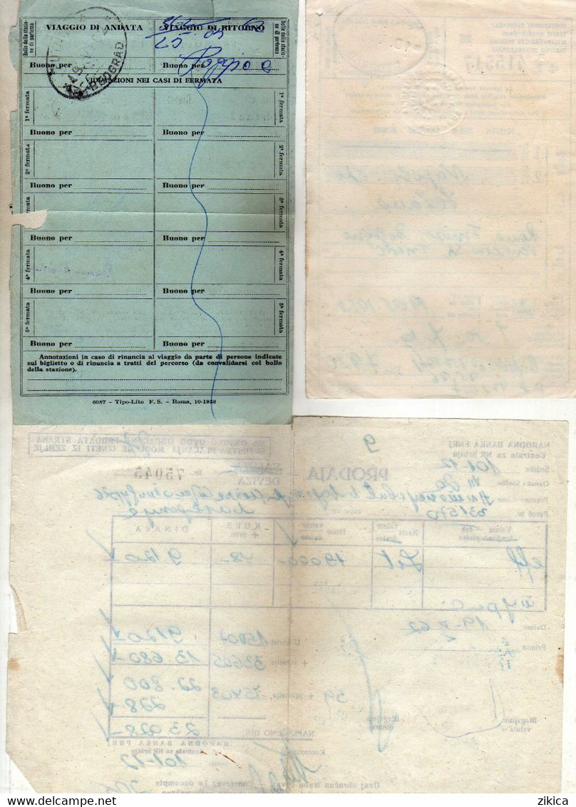 Transportation Ticket - Railway - Napoli Italy / Sezana Slovenia / Yugoslavia 1963 - Europe