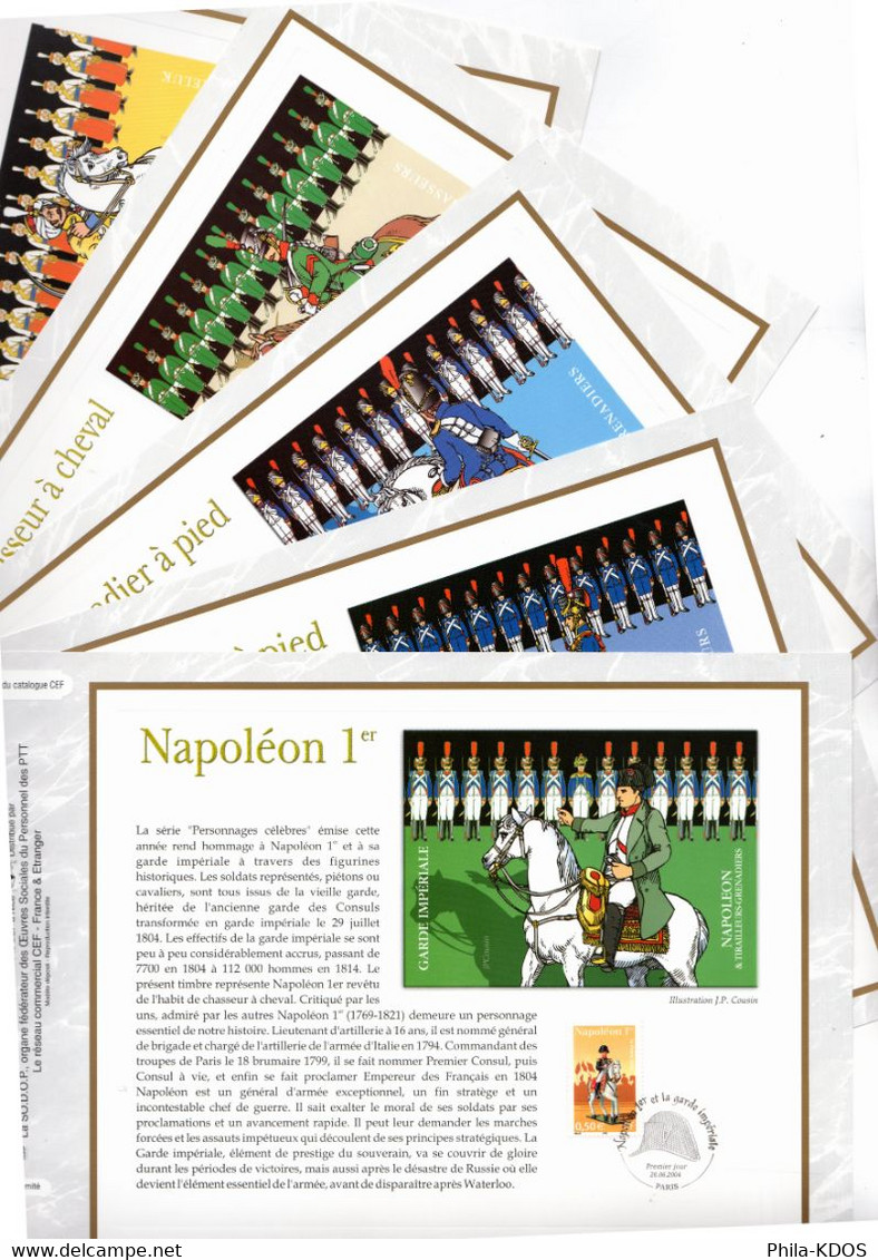 2004 " NAPOLEON ET LA GARDE IMPERIALE " Sur 6 Feuillets CEF N°tés. N°YT 3679 à 84 Parf état. FDC à Saisir !!! - Napoleone