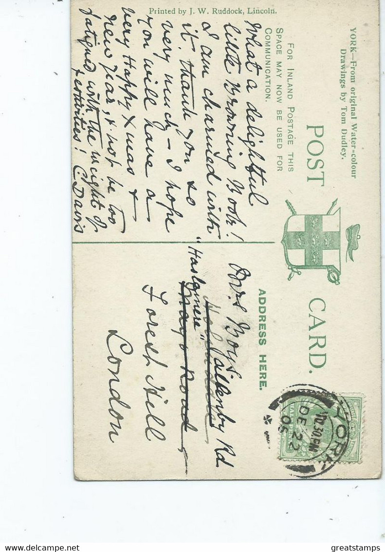 Postcard  Yorkshire York Stongate Artist Signed Tom Dudley Posted 1905 - York