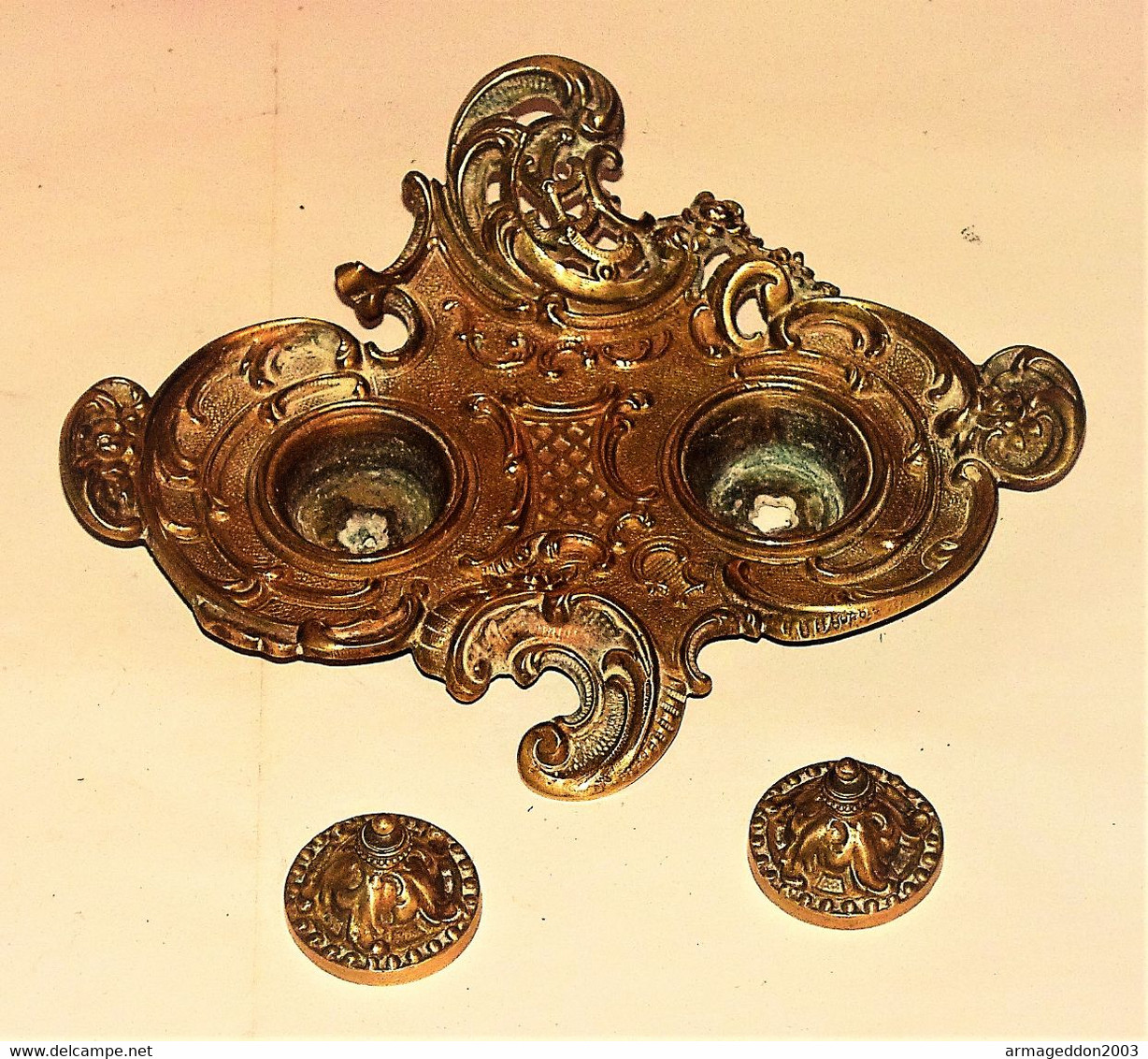 ANCIEN SUPERBE ENCRIER LOUIS XV EN BRONZE DORE TOUT CISELE TBE BON ETAT PROPRE - Calamai