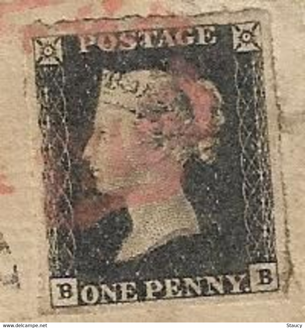 UK GB GREAT BRITAIN 1841 SG2 Penny Black Four Margins Example On Cover Portsmouth To London (BB) Used As Per Scan - Lettres & Documents