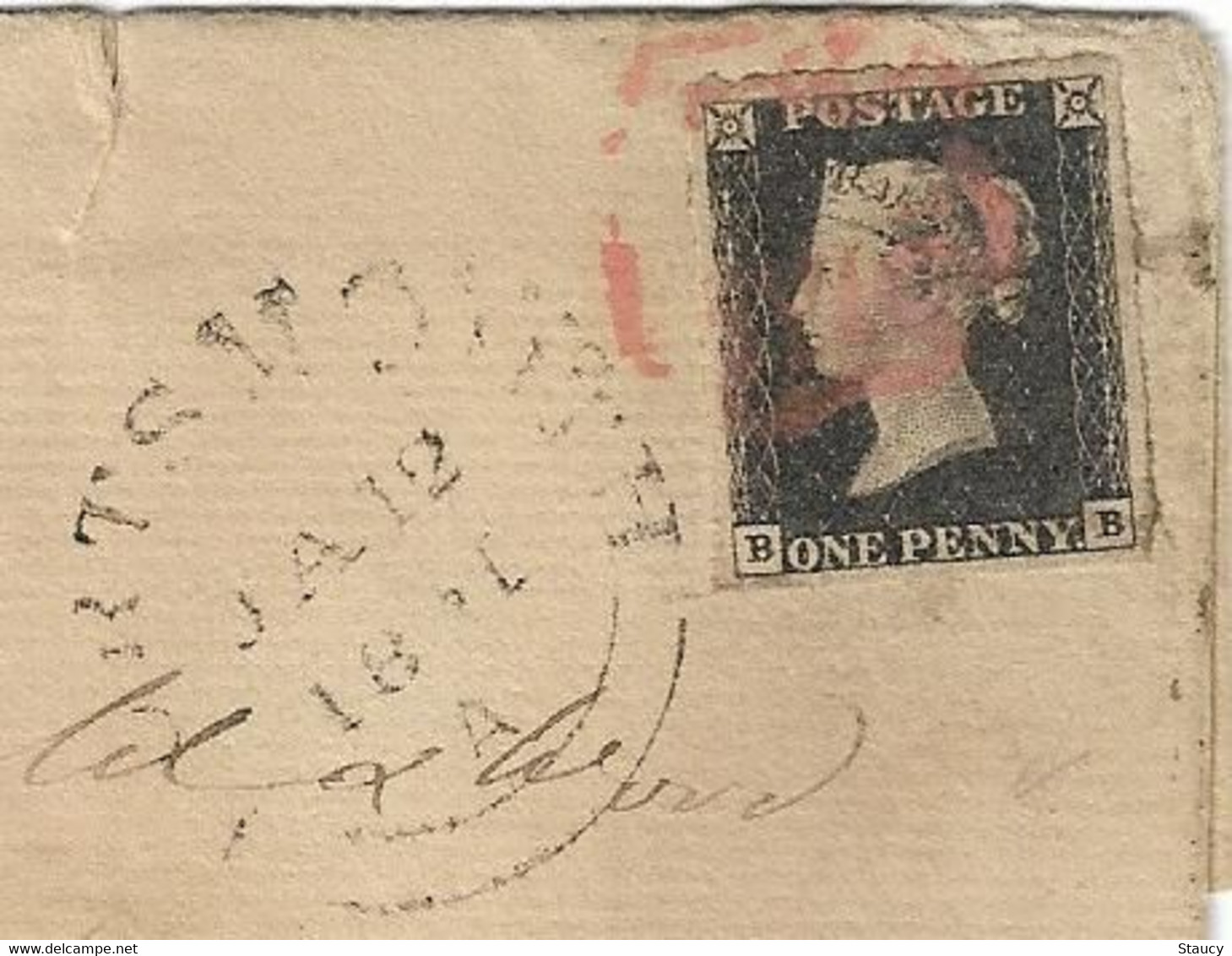 UK GB GREAT BRITAIN 1841 SG2 Penny Black Four Margins Example On Cover Portsmouth To London (BB) Used As Per Scan - Cartas & Documentos